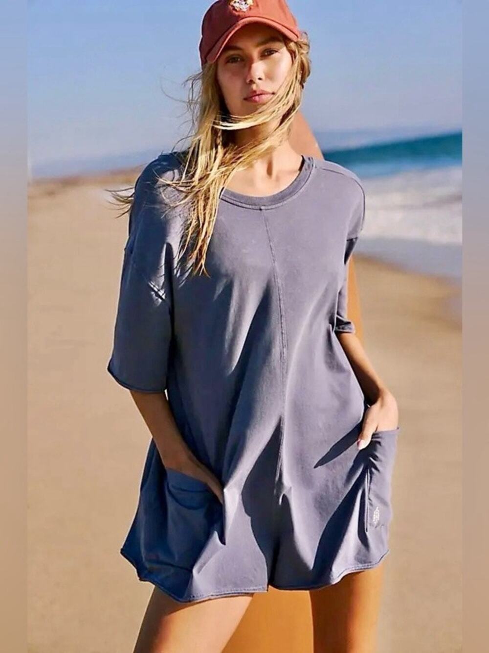 Free People Movement Hot Shot Tee Romper Medium Short Sleeve Oversized